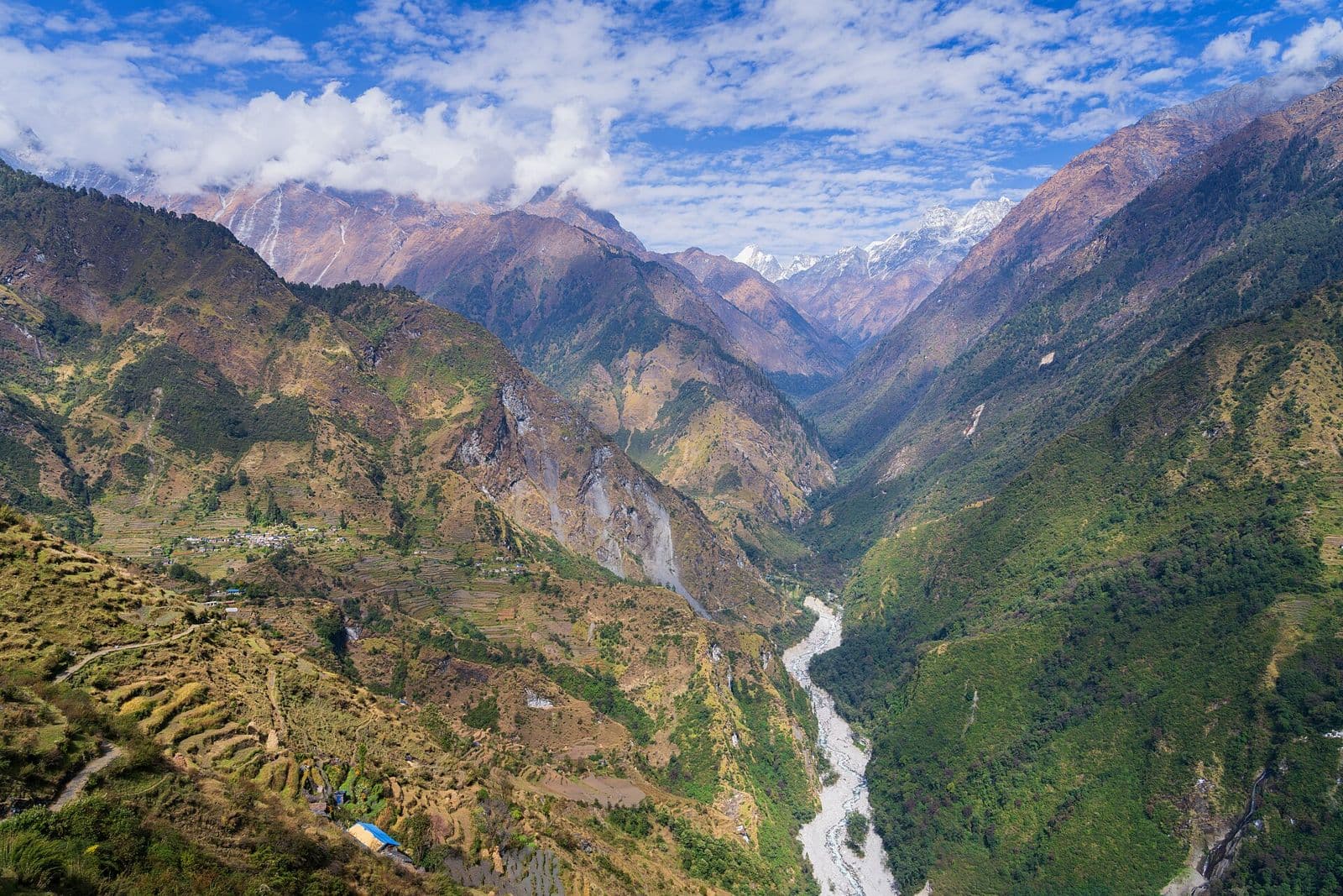Mountain, village and river landscape of Darchula District